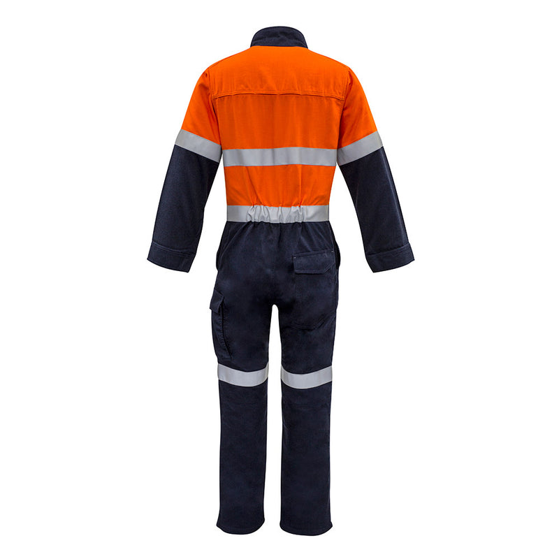 Load image into Gallery viewer, Syzmik 10cal Inherent FR Hoop Taped Overall featuring a stand-up collar, multiple pockets, and reflective tape, designed with MODATech® fabric for comfort and safety, ideal for workplace protection.