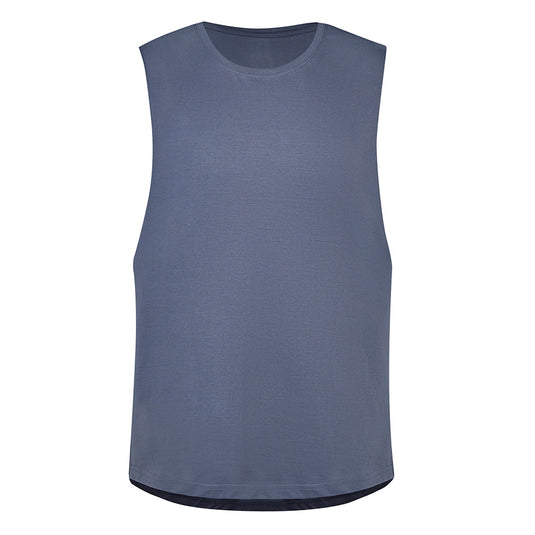 Syzmik Streetworx Sleeveless Tee featuring a lightweight, breathable cotton fabric with a curved hem and taped shoulder for shape retention, ideal for active or safety-focused work environments.