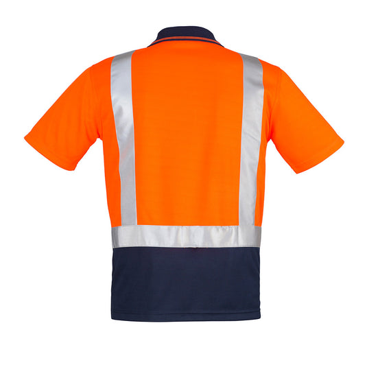 Syzmik Hi Vis Taped Short Sleeve Polo featuring a chest pocket with pen insert and reflective tape. Made from breathable, moisture-wicking microfibre polyester, ideal for safety and workwear environments.