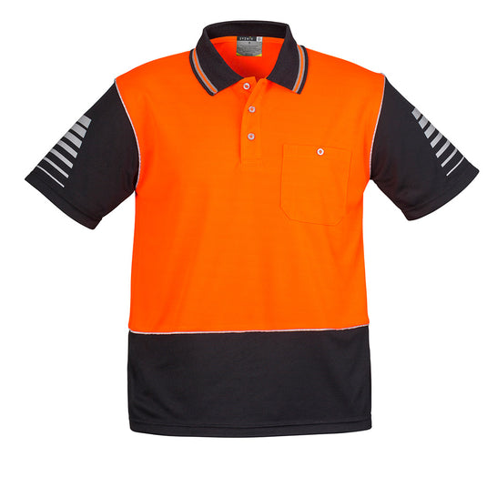 Syzmik Hi Vis Zone Polo Shirt featuring a sleeve print design and 3M™ reflective piping, crafted from moisture-wicking, quick-dry polyester for high breathability, ideal for active safety environments.