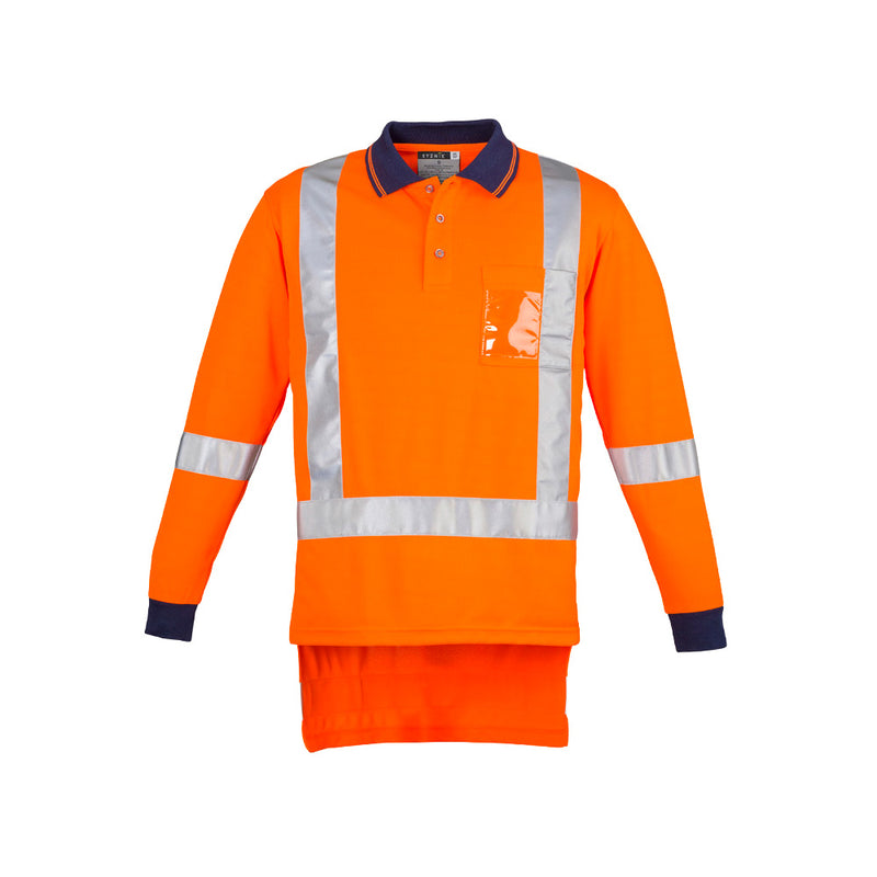 Load image into Gallery viewer, Syzmik TTMC-W23 Orange Long Sleeve Polo features breathable, quick-dry polyester with reflective tape and a chest pocket, suitable for New Zealand road compliance. Ideal for safety-focused workplaces.