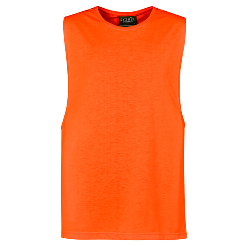 Load image into Gallery viewer, Syzmik Hi Vis Sleeveless Tee featuring a modern fit with drop armholes, crafted from soft, lightweight, and breathable fabric, designed for comfort and durability, ideal for active and safety-focused environments.