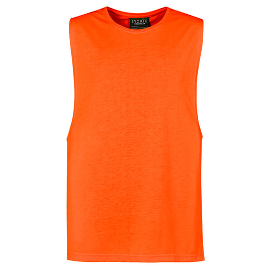 Syzmik Hi Vis Sleeveless Tee featuring a modern fit with drop armholes, crafted from soft, lightweight, and breathable fabric, designed for comfort and durability, ideal for active and safety-focused environments.