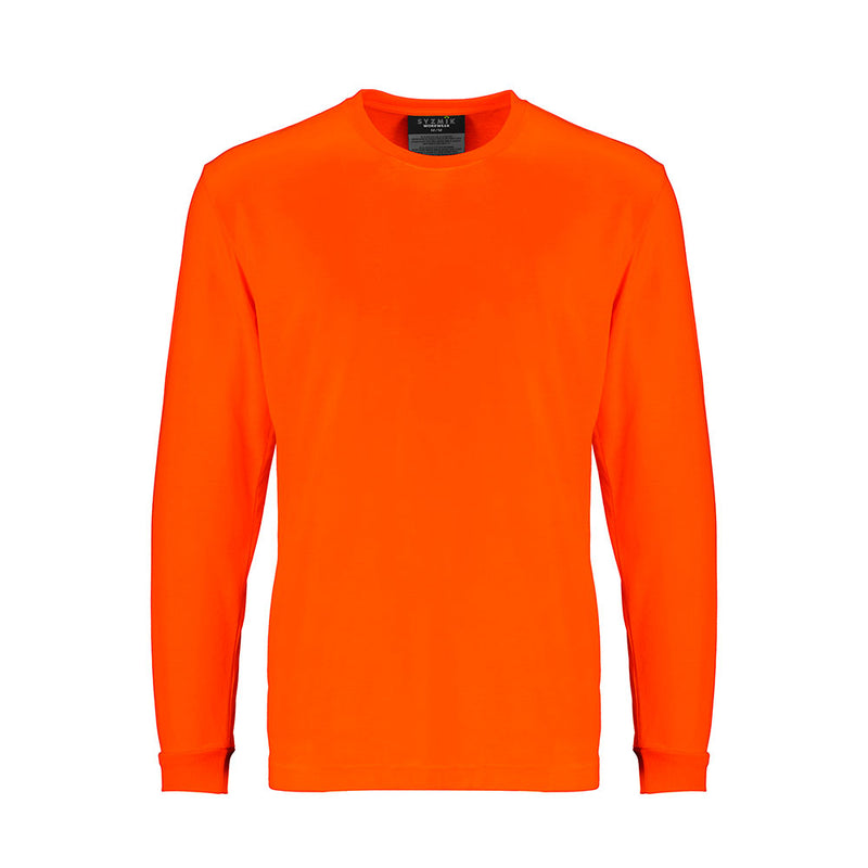 Load image into Gallery viewer, Syzmik Mens Hi Vis Long Sleeve Tee made of soft, lightweight fabric with a modern fit. Features include UPF 50 protection, taped shoulder and neck, ideal for safety-focused workplaces.