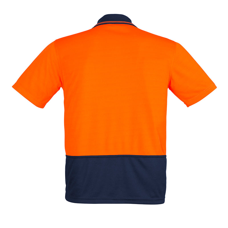 Load image into Gallery viewer, Syzmik Hi Vis Comfort Back S/S Polo Shirt, shown from the back, features a chest pocket and short sleeves. Made with breathable fabric, it's designed for comfort and durability, ideal for safety-focused workwear.