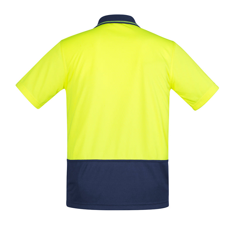 Load image into Gallery viewer, Syzmik Hi Vis Comfort Back S/S Polo Shirt with chest pocket, designed for safety and comfort. Made from a soft, breathable blend of Polyester, Tencel, and Cotton, ideal for active workplace environments.