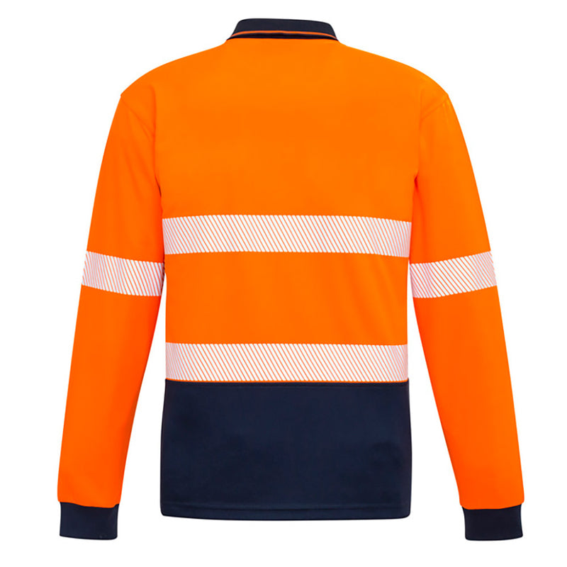 Load image into Gallery viewer, Syzmik Hi Vis Segmented Tape L/S Polo Shirt features long sleeves and a chest pocket with a pen insert, designed for breathability and comfort, ideal for safety and workwear environments.