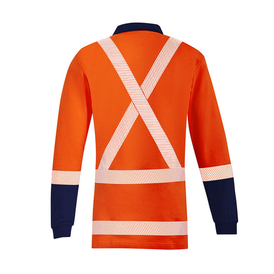 Syzmik FR TTMC-W17 X-Back Taped L/S Polo, featuring FR-rated reflective tape, concealed placket, chest pocket, and durable MODATech® fabric for breathable, antistatic protection, ideal for safety-focused work environments.