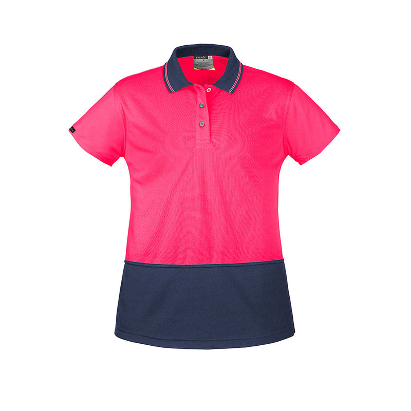 Load image into Gallery viewer, Syzmik Womens Hi Vis Basic Short Sleeve Polo designed for optimal fit, features moisture-wicking 144 Filament microfibre polyester, short sleeves, and a collar, ideal for safety-focused environments.