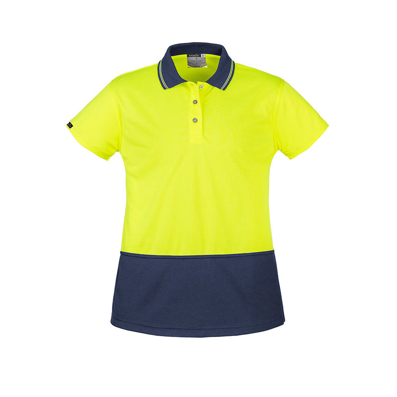 Load image into Gallery viewer, Syzmik Womens Hi Vis Basic Short Sleeve Polo designed for optimal fit and functionality, featuring moisture-wicking, quick-dry fabric with UPF 50 protection, ideal for safety-focused work environments.