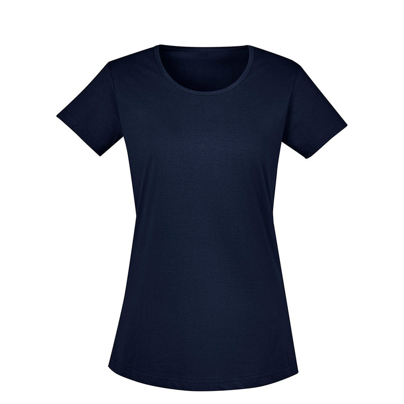 Load image into Gallery viewer, Syzmik Womens Streetworx T-Shirt features a modern slim fit with a scoop neck and curved hem, crafted from soft, breathable 100% cotton, ideal for active workplace settings.