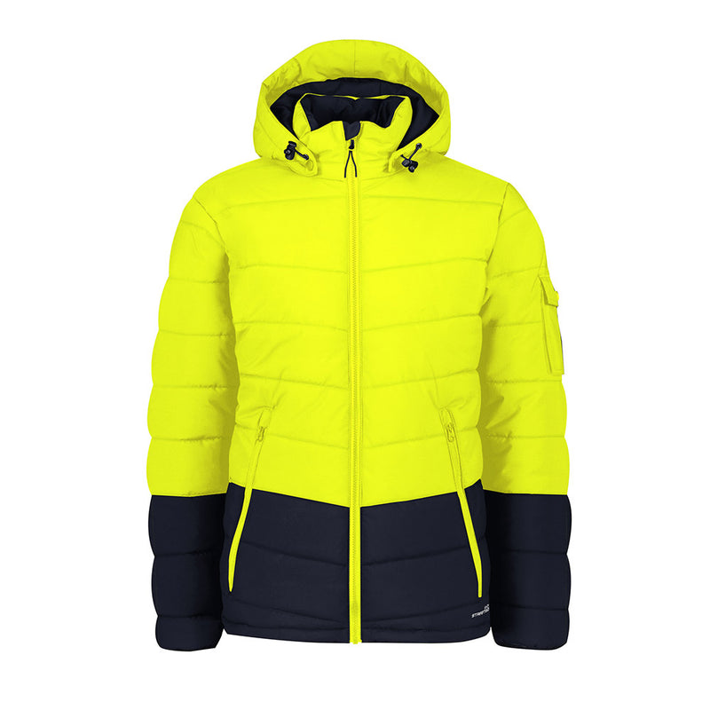 Load image into Gallery viewer, Syzmik Streetworx Hooded Puffer Jacket featuring a durable ripstop outer, removable hood, and multiple secure pockets. Ideal for safety-conscious environments, aligning with Active Safety's commitment to protective workwear essentials.