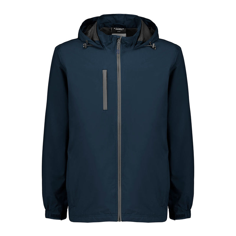 Load image into Gallery viewer, Syzmik Unisex Super Light Packable Rain Jacket offers lightweight, waterproof protection with a breathable mesh lining and multiple secure zip pockets, ideal for active safety and work environments.