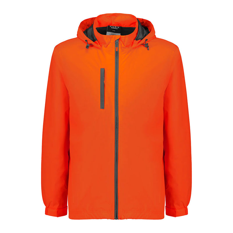 Load image into Gallery viewer, Syzmik Unisex Super Light Packable Rain Jacket, designed for active use, features a mesh lining, zippered hip and chest pockets, adjustable storm cuffs, and a peaked hood for optimal wet weather protection.