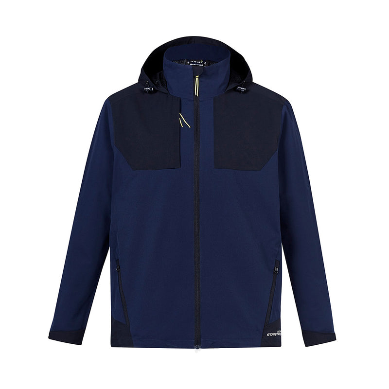 Load image into Gallery viewer, Syzmik Streetworx Stretch Waterproof Jacket, featuring lightweight, waterproof polyester with 4-way stretch, adjustable hood, zip pockets, mesh lining, and chin guard, ideal for safety and workwear environments.