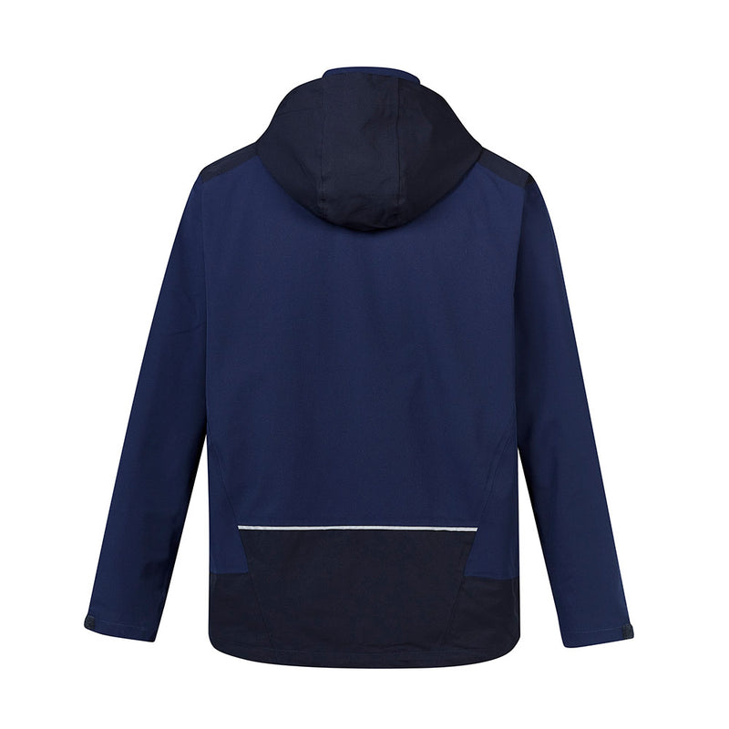 Load image into Gallery viewer, Syzmik Streetworx Stretch Waterproof Jacket, featuring a sleek design with adjustable hood, zippered hip and chest pockets, and a chin guard, ideal for active work environments prioritizing safety and comfort.