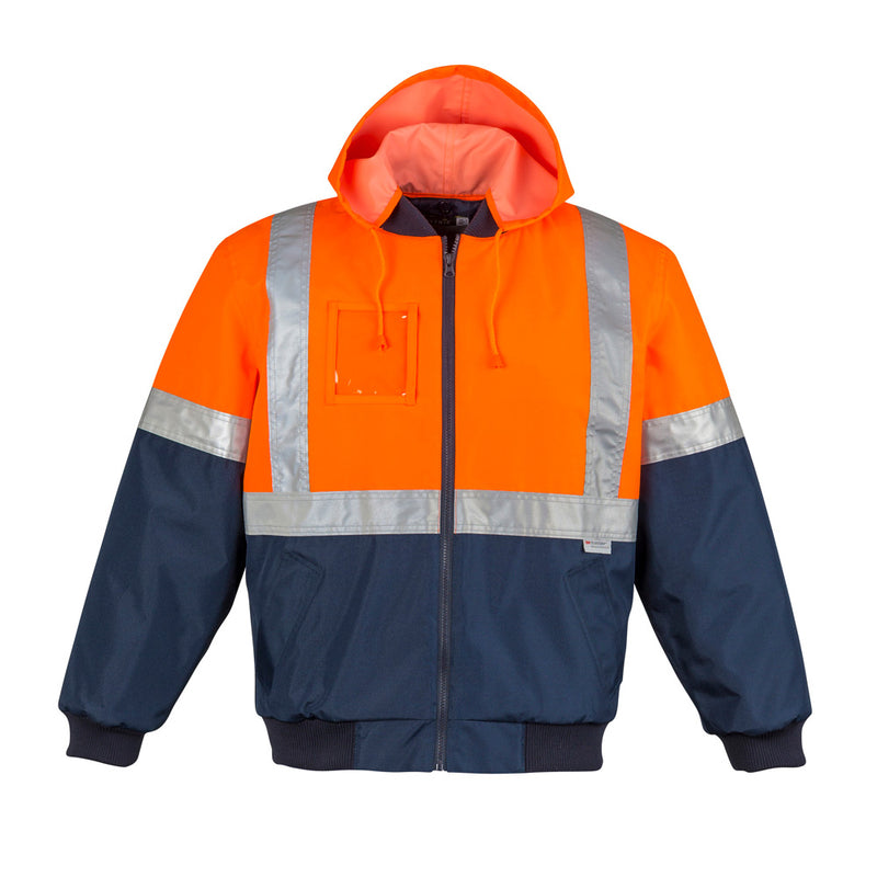 Load image into Gallery viewer, Syzmik Hi Vis Quilted Flying Jacket with reflective stripes, featuring a quilted lining, seam-sealed construction, and ID chest pocket, designed for high visibility and safety in workplace environments.