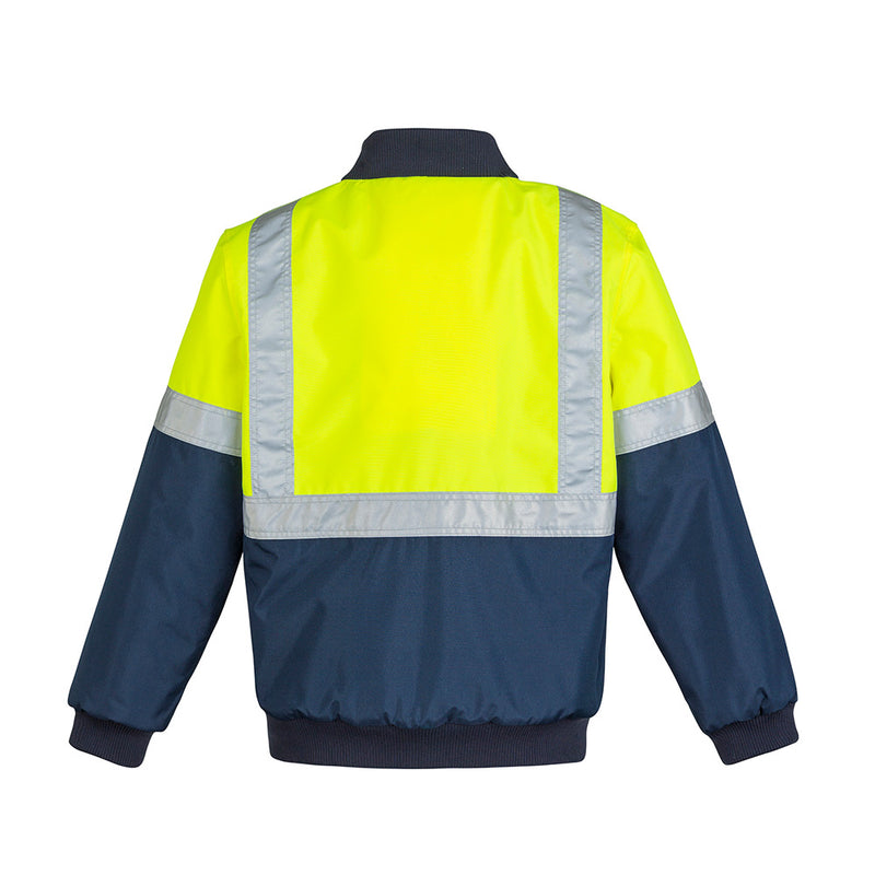Load image into Gallery viewer, Syzmik Hi Vis Quilted Flying Jacket with reflective stripes, featuring a quilted lining, seam-sealed design, two external waist pockets, ID chest pocket, and concealed hood for enhanced safety and comfort.