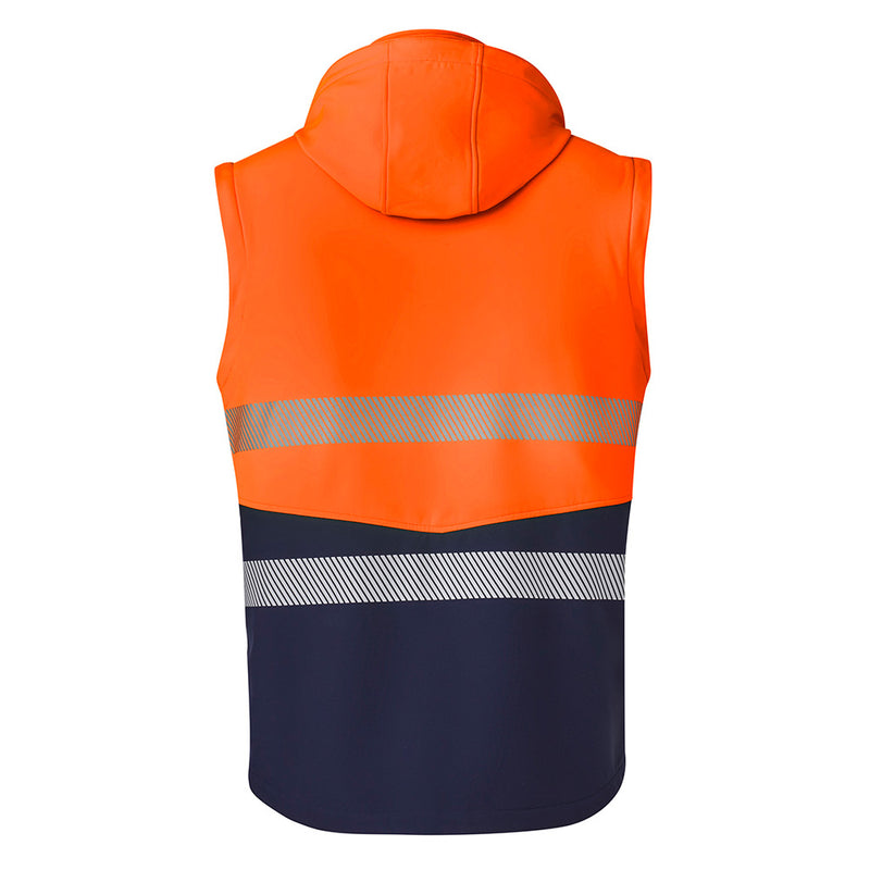 Load image into Gallery viewer, Syzmik 2-in-1 Stretch Soft Shell Taped Jacket with hood, featuring zip-off sleeves, visible segmented tape for comfort, and multiple secure pockets. Designed for safety and movement in challenging conditions.