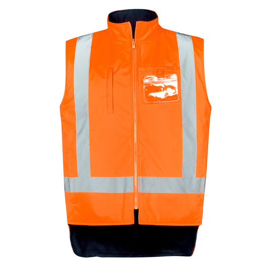 Syzmik TTMC-W23 X-Back 4-in-1 Combo vest features reflective stripes, high-visibility design, and a warm fleece lining, highlighting its functionality for safety and comfort.
