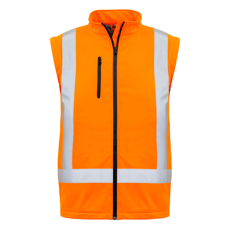 Load image into Gallery viewer, Syzmik 2-in-1 X Back Soft Shell Jacket with reflective stripes and a zip-off sleeve design, featuring twin hoop bio motion tape and multiple zip pockets for secure storage, ideal for safety and visibility.