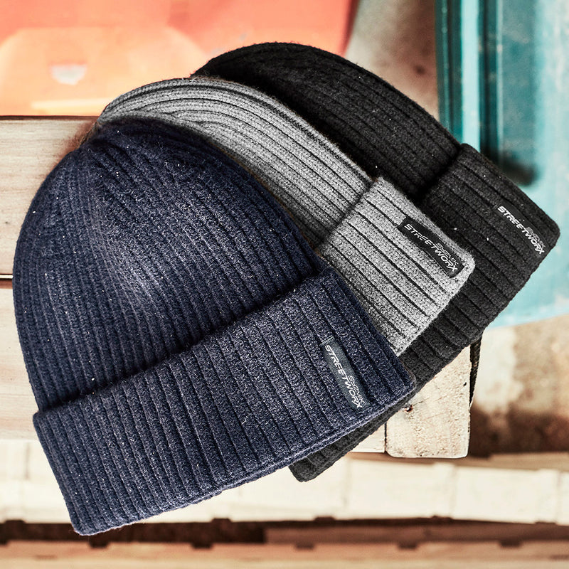 Load image into Gallery viewer, Syzmik Streetworx Beanie, a soft, warm Fisherman knit hat displayed in a group, ideal for winter comfort, aligning with Active Safety's workwear and safety gear focus.