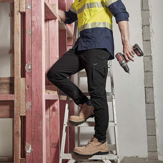 Syzmik Mens Lightweight Outdoor Pant featuring super lightweight, stretchy nylon-spandex blend with durable triple-stitched crotch, elasticated waist, multiple reinforced pockets, and modern fit, ideal for safety and workwear enthusiasts.