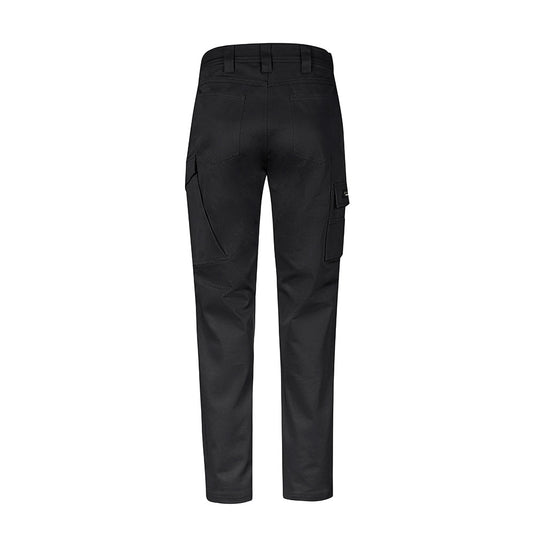 Syzmik Mens Essential Basic Stretch Cargo Pant features back patch pockets, side cargo pockets, and durable straight-cut legs, embodying Active Safety's commitment to reliable workwear.