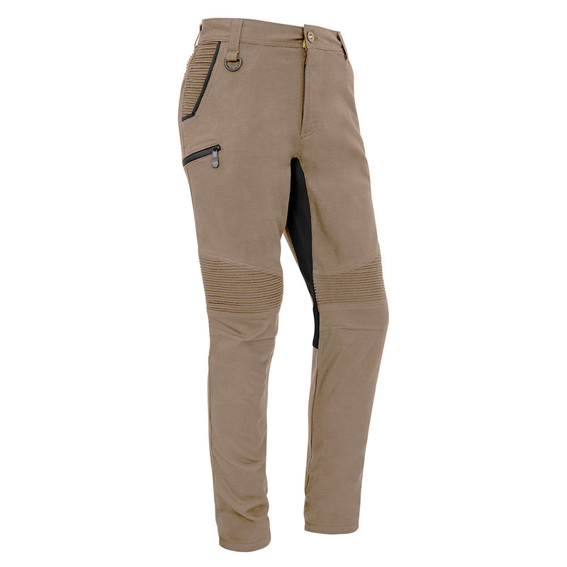 Load image into Gallery viewer, Syzmik Streetworx Stretch Pant (Non-Cuffed) featuring visible black bonded zippers on large pockets, stretch pleating, and a modern slim fit, ideal for active workplace environments requiring durability and comfort.