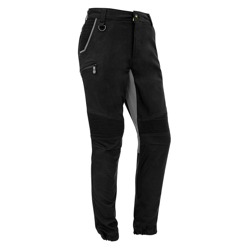Load image into Gallery viewer, Syzmik Streetworx Stretch Pant featuring a modern slim fit with elastic cuff hems, large pockets with black bonded zips, and stretch pleating for added comfort, ideal for workplace safety and mobility.