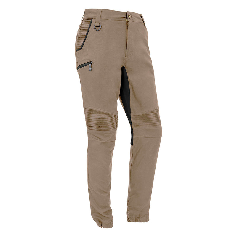 Load image into Gallery viewer, Syzmik Streetworx Stretch Pant featuring large pockets with black zippers, elastic cuff hems, and stretch pleating for comfort. Ideal workwear choice, blending modern design with functional safety features.