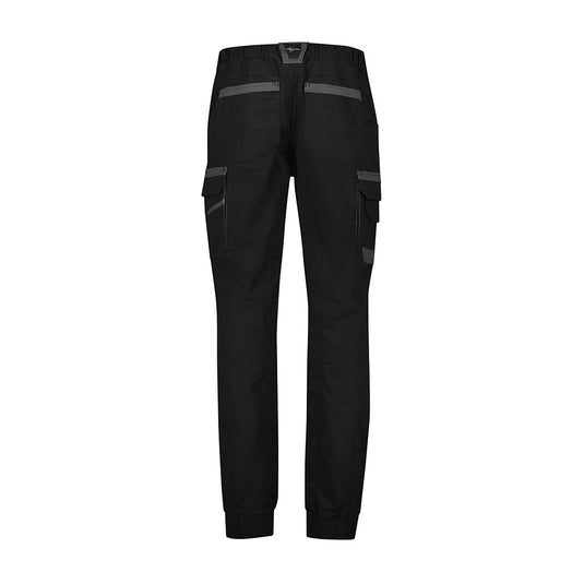 Syzmik Streetworx Heritage Cuffed Pant features durable canvas weave, elasticated waist, and multiple functional pockets, including cargo, ruler, and phone pockets, ideal for demanding work environments.