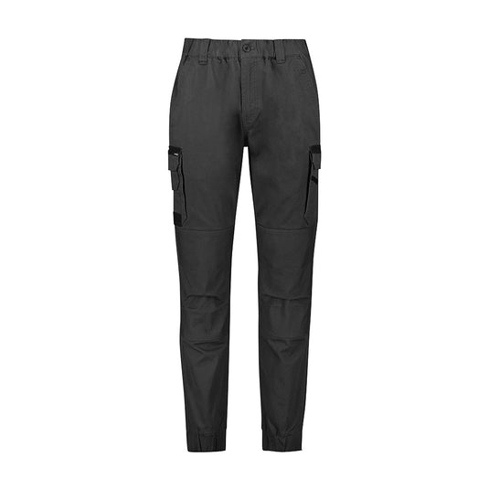Syzmik Streetworx Heritage Cuffed Pant features durable canvas weave for tough work conditions, with elasticated waist, double-layered knees, and multiple pockets for functionality, ideal for active safety and workwear needs.