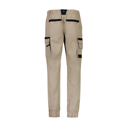 Syzmik Streetworx Heritage Cuffed Pant showcasing durable canvas weave, elasticated waist, and multiple pockets for utility. Ideal for tough work conditions, reflecting Active Safety's focus on reliable workwear.