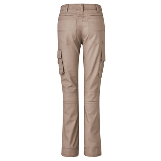Syzmik Womens Rugged Cooling Cargo Pant featuring multiple pockets, reinforced stress points, and a modern fit, showcased with focus on its functional design ideal for active and safety-conscious work environments.