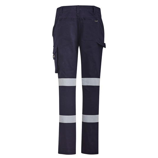 Syzmik Womens Bio Motion Taped Pant featuring bio motion tape for enhanced visibility, large cargo pocket with side zip, and multiple utility pockets, designed for safety and practicality in workplace environments.