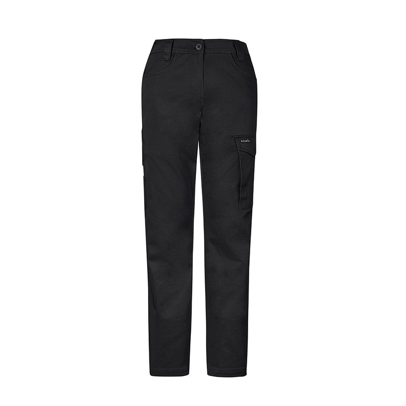 Load image into Gallery viewer, Syzmik Womens Essential Basic Stretch Cargo Pant features a straight-leg cut, slanted front pockets, and thigh flap-pocket, designed for durability and comfort with triple-stitched seams, ideal for active work environments.