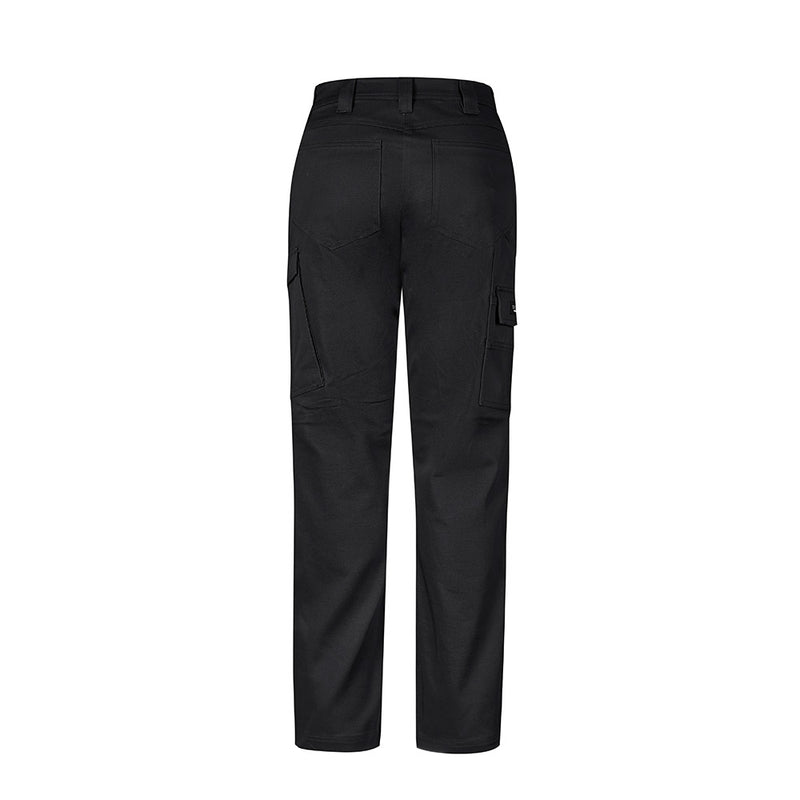 Load image into Gallery viewer, Syzmik Womens Essential Basic Stretch Cargo Pant showcasing triple-stitched seams, flap-closure cargo pockets, and dual back pockets. Ideal for workplace durability and comfort with enhanced movement from stretch cotton fabric.