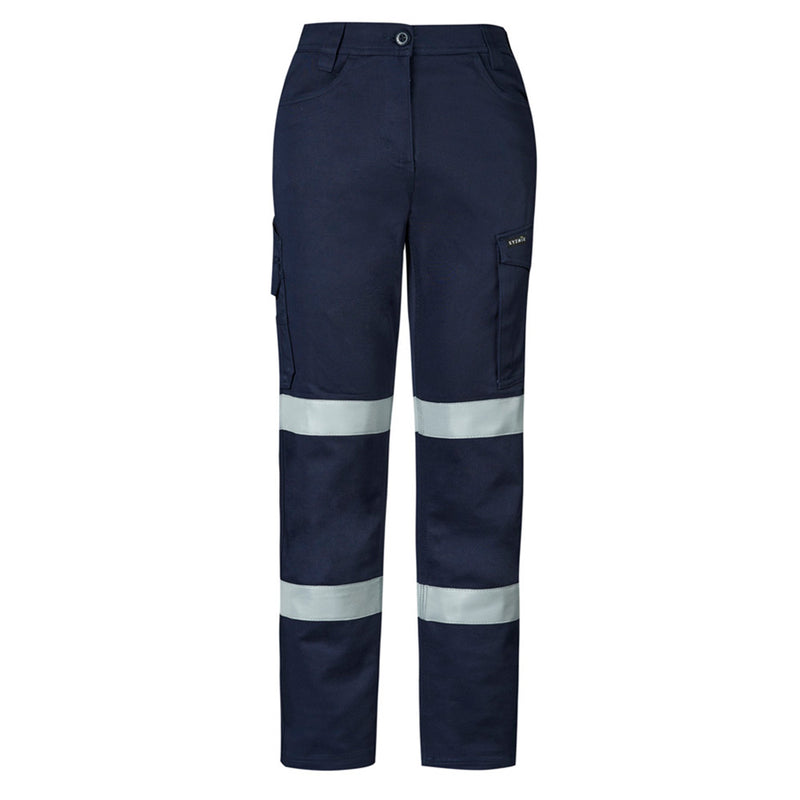 Load image into Gallery viewer, Syzmik Womens Essential Stretch Taped Cargo Pant with reflective stripes, featuring oversized cargo pockets, mobile phone holder, and multiple pockets for functionality, designed for comfort and safety in work environments.