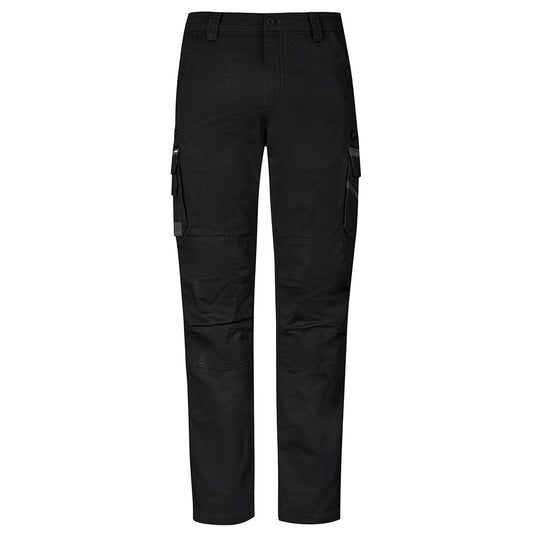 Syzmik Streetworx Heritage Pant featuring a slim fit with durable canvas weave, double-layer knee, and triple-stitched crotch. Equipped with large zip and cargo pockets, ideal for tough work environments.