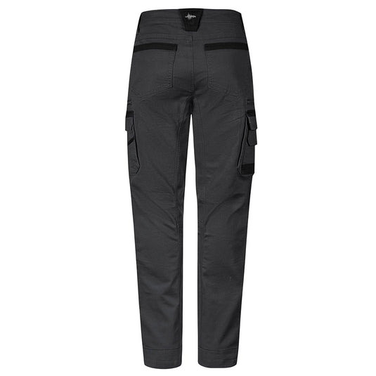 Syzmik Streetworx Heritage Pant featuring durable canvas weave, slim fit, double-layered knees, and multiple pockets for utility. Ideal for demanding work environments, showcasing robust design and functionality.