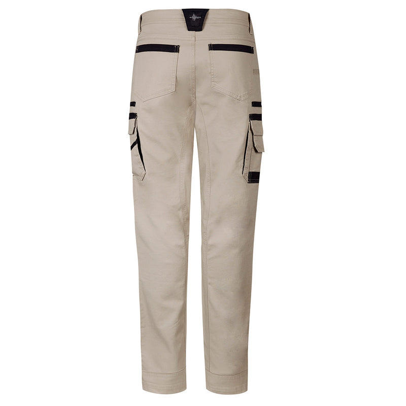 Load image into Gallery viewer, Syzmik Streetworx Heritage Pant featuring durable double-layer knees, large zip and cargo pockets, tailored for a slim fit with stretch fabric, ideal for active safety and work environments.
