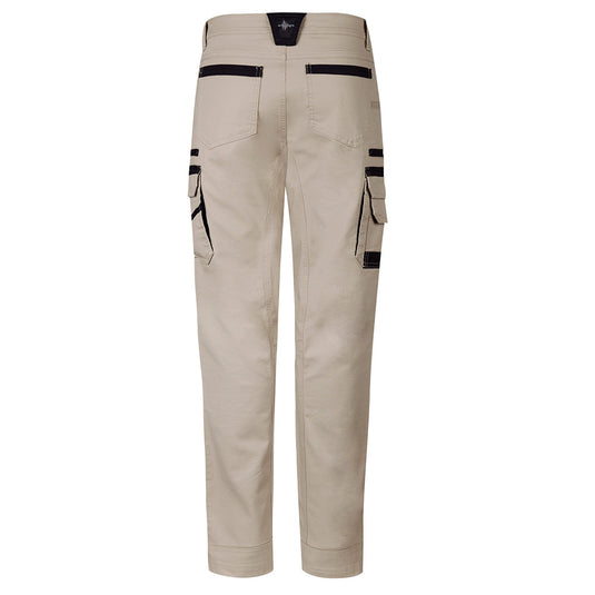 Syzmik Streetworx Heritage Pant featuring durable double-layer knees, large zip and cargo pockets, tailored for a slim fit with stretch fabric, ideal for active safety and work environments.