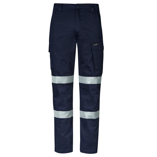 Syzmik Essential Stretch Taped Cargo Pant featuring reflective stripes, oversized cargo pocket, and durable triple-stitched seams, designed for enhanced safety and comfort in work environments.