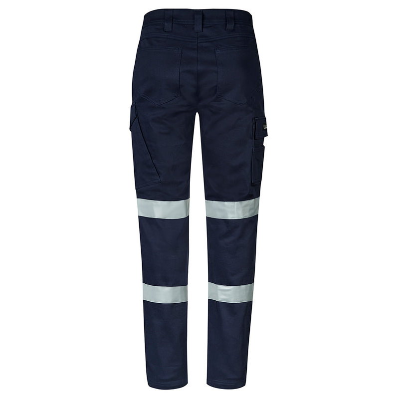 Load image into Gallery viewer, Syzmik Essential Stretch Taped Cargo Pant features reflective stripes and multiple pockets, including cargo, phone, and ruler compartments, ideal for safety and functionality in work environments.