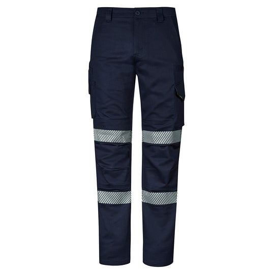 Syzmik Rugged Cooling Stretch Segmented Taped Pant featuring reflective stripes, modern straight fit, double-layer knee, cargo and tool pockets, designed for durability and ease of movement in active work environments.