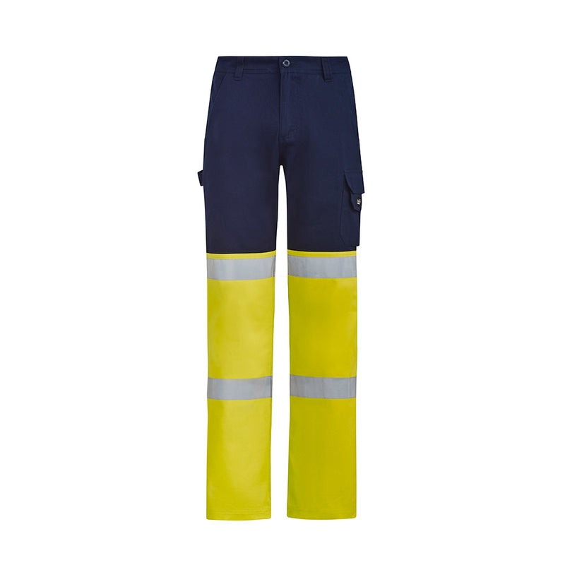 Load image into Gallery viewer, Syzmik Hi Vis Bio Motion Taped Pant features high-visibility lower fabric, bio motion tape, multiple pockets, and a side loop holder, designed for enhanced safety and functionality in workplace settings.
