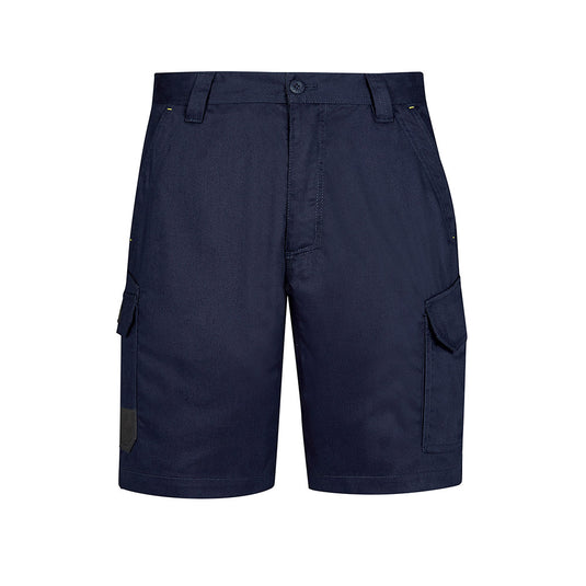 Syzmik Mens Summer Cargo Short with a modern fit, featuring a large cargo pocket, mobile phone pocket, ruler pocket, and multiple stitched pockets, ideal for workplace functionality and comfort.
