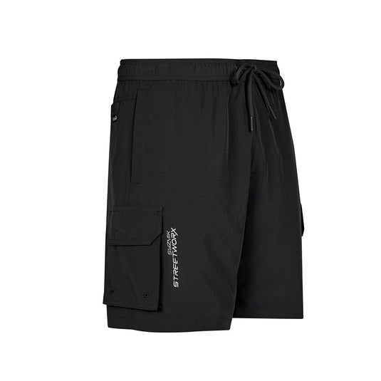 Syzmik Streetworx Stretch Board Short featuring a drawstring waist, multiple pockets with drainage holes, and reinforced stress points, designed for versatility and comfort during work and surf activities.