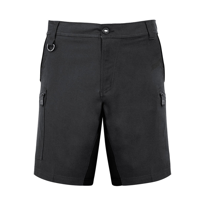 Load image into Gallery viewer, Syzmik Mens Streetworx Stretch Shorts feature a modern design with pockets and a belt, crafted from soft stretch cotton for comfort and mobility, ideal for active work environments.